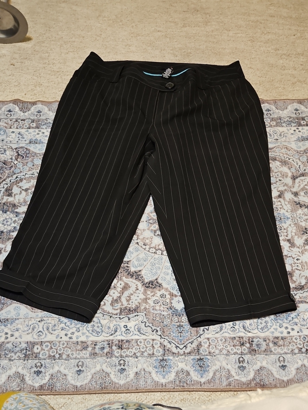 Dalia Black Pinstripe Cropped Trousers with Cuffed Hem